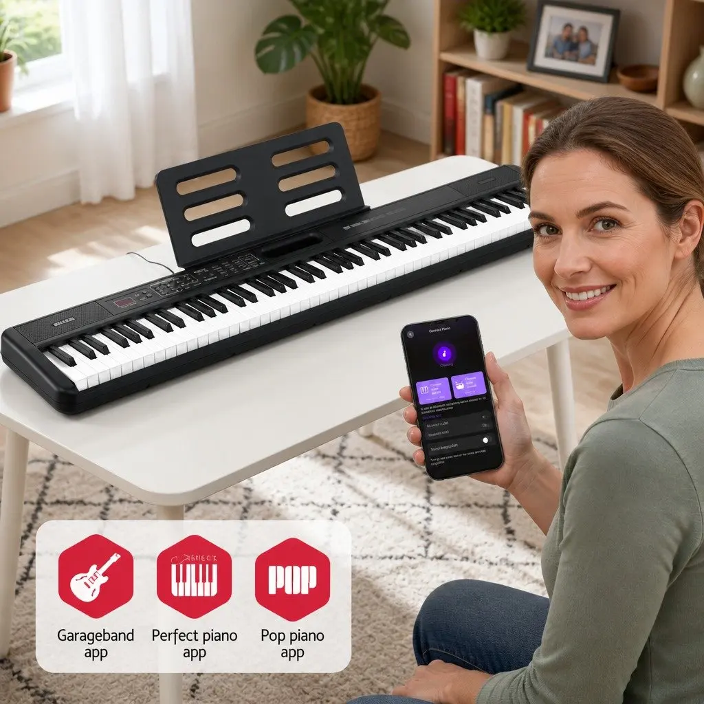 Weighted 88-Key Electronic Piano Keyboard Bluetooth Learning Mode Black