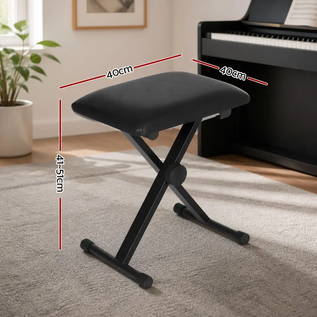 Adjustable Height Piano Stool Portable Black Fabric Seat For Musicians