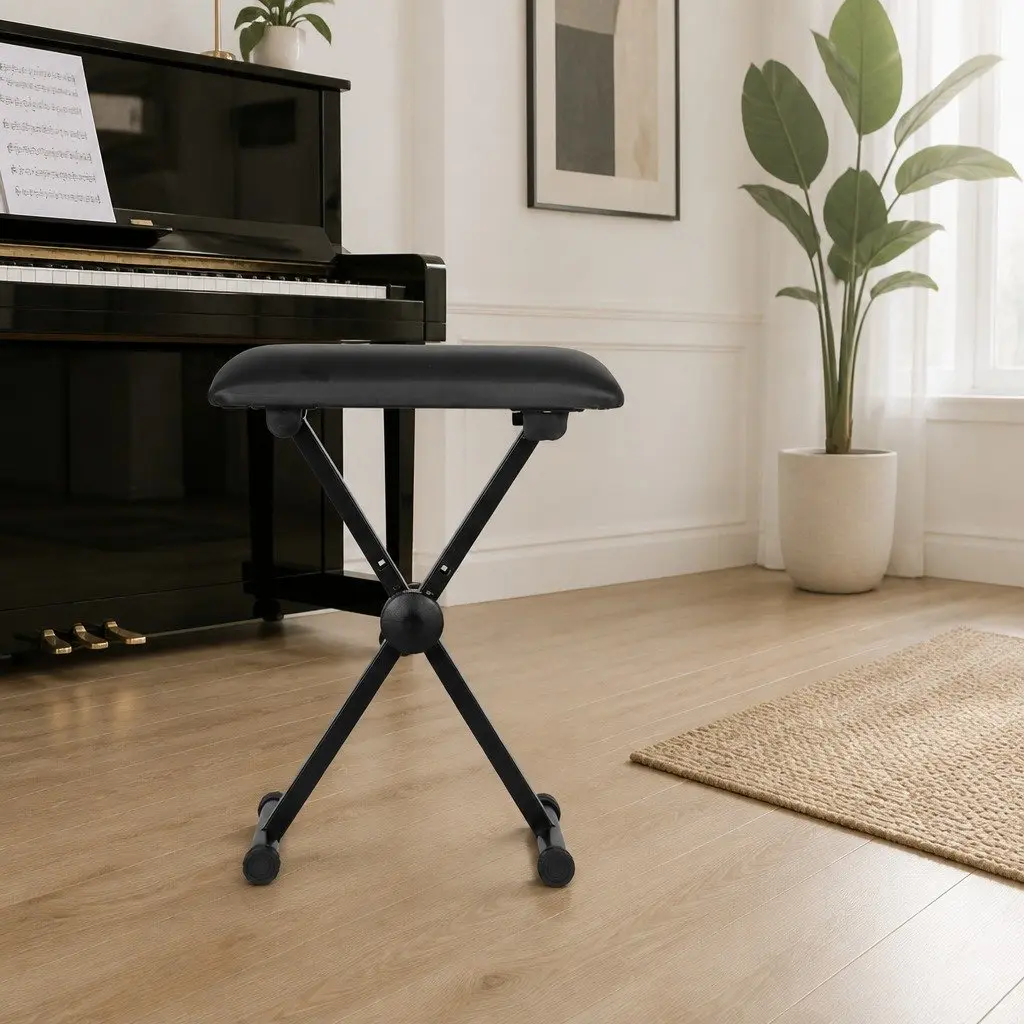 Adjustable Height Piano Stool Portable Black Fabric Seat For Musicians
