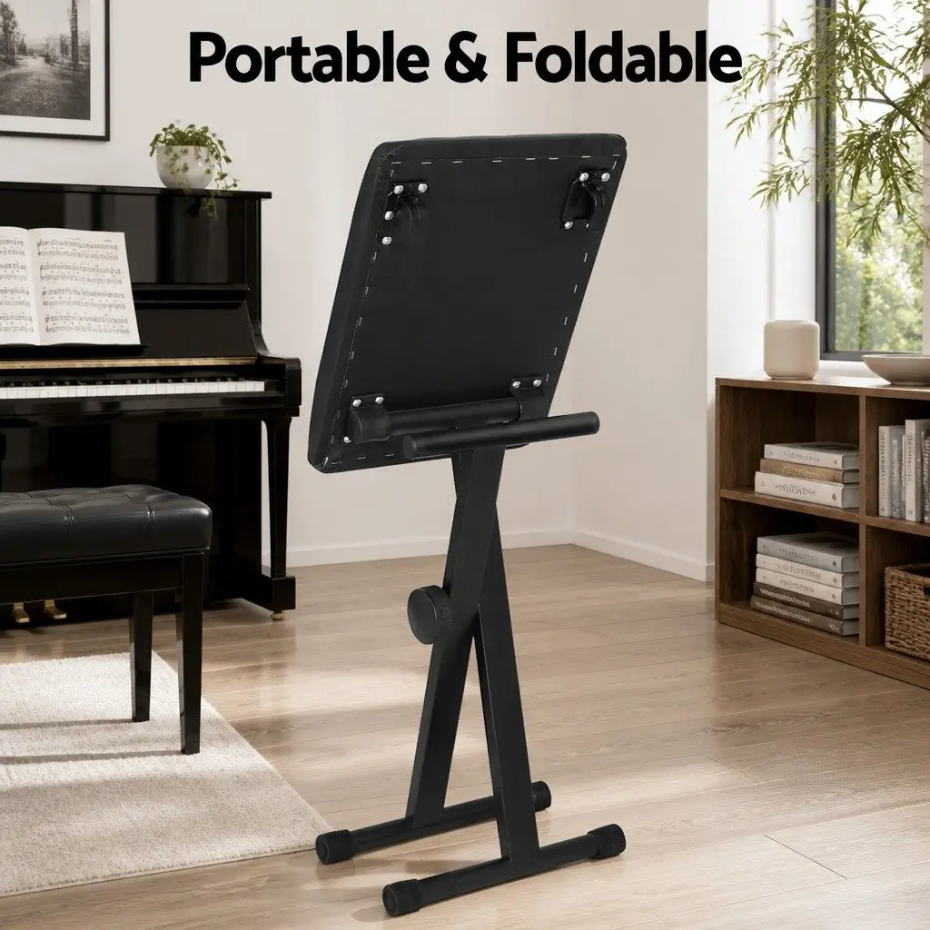 Adjustable Height Piano Stool Portable Black Fabric Seat For Musicians