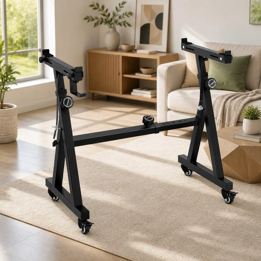 Adjustable Heavy Duty Piano Stand Z-Frame Black with Lockable Wheels
