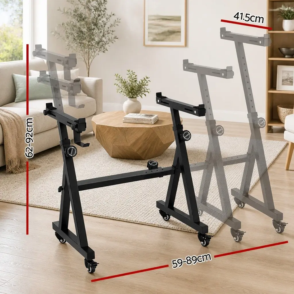 Adjustable Heavy Duty Piano Stand Z-Frame Black with Lockable Wheels