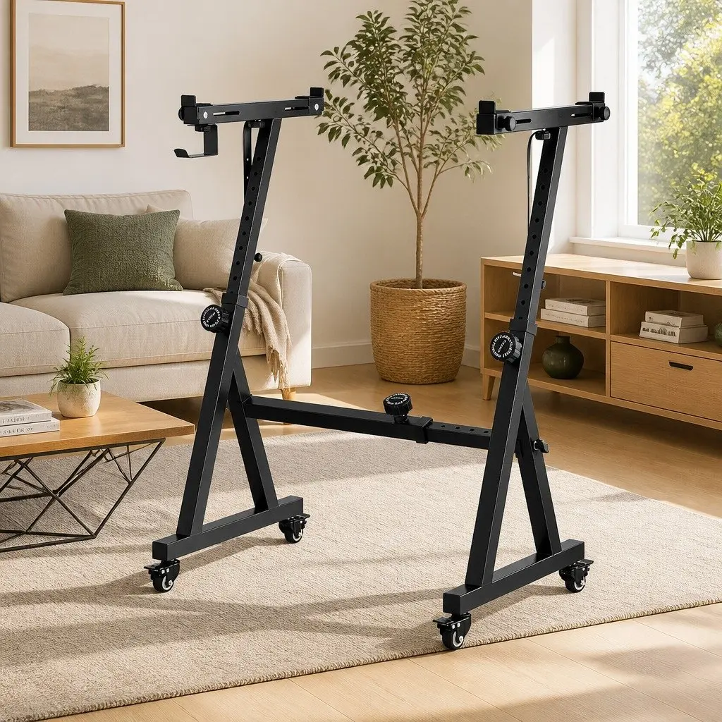 Adjustable Heavy Duty Piano Stand Z-Frame Black with Lockable Wheels