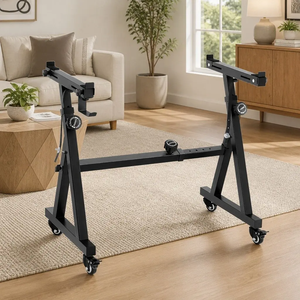 Adjustable Heavy Duty Piano Stand Z-Frame Black with Lockable Wheels