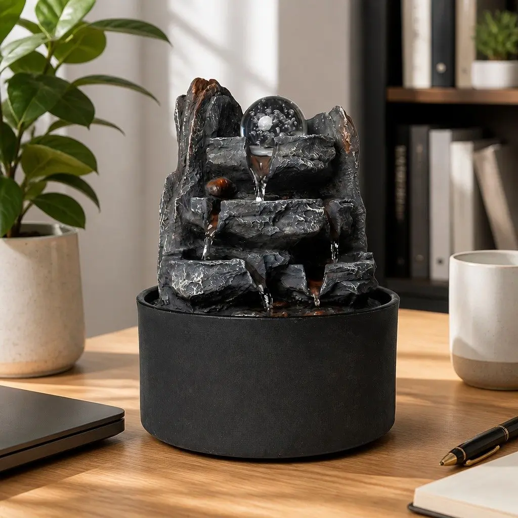 Tabletop Water Fountain Resin Indoor Water Feature 3 Flow Levels 19cm x 19cm x 24cm