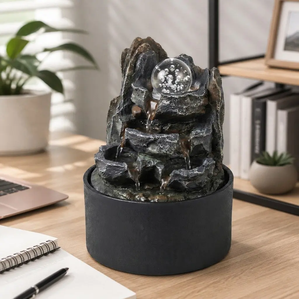 Tabletop Water Fountain Resin Indoor Water Feature 3 Flow Levels 19cm x 19cm x 24cm