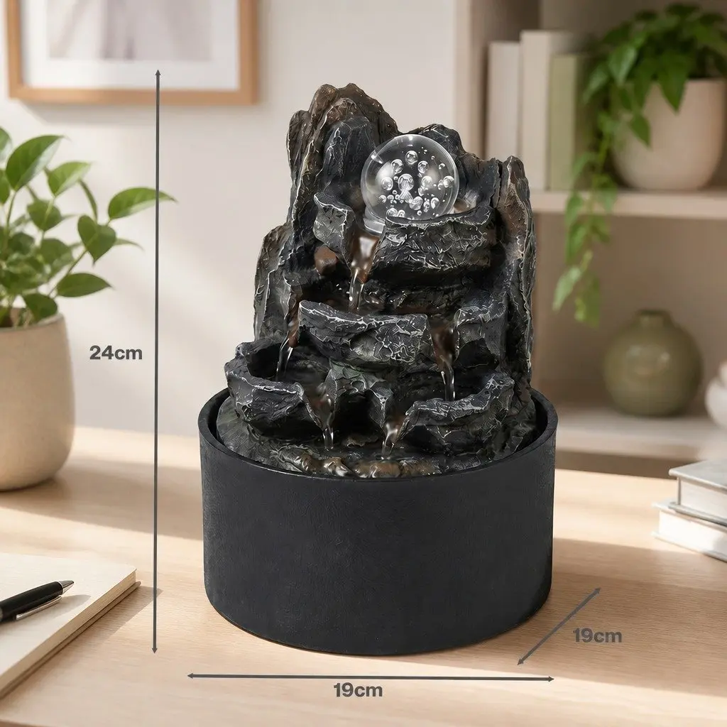 Tabletop Water Fountain Resin Indoor Water Feature 3 Flow Levels 19cm x 19cm x 24cm