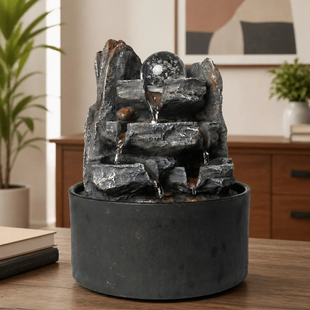 Tabletop Water Fountain Resin Indoor Water Feature 3 Flow Levels 19cm x 19cm x 24cm