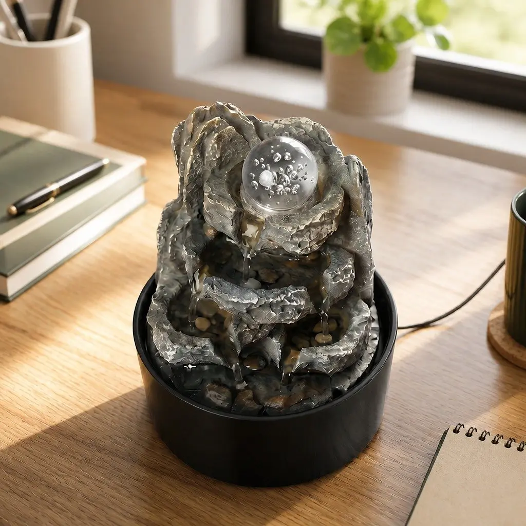 Tabletop Water Fountain Resin Indoor Water Feature 3 Flow Levels 19cm x 19cm x 24cm