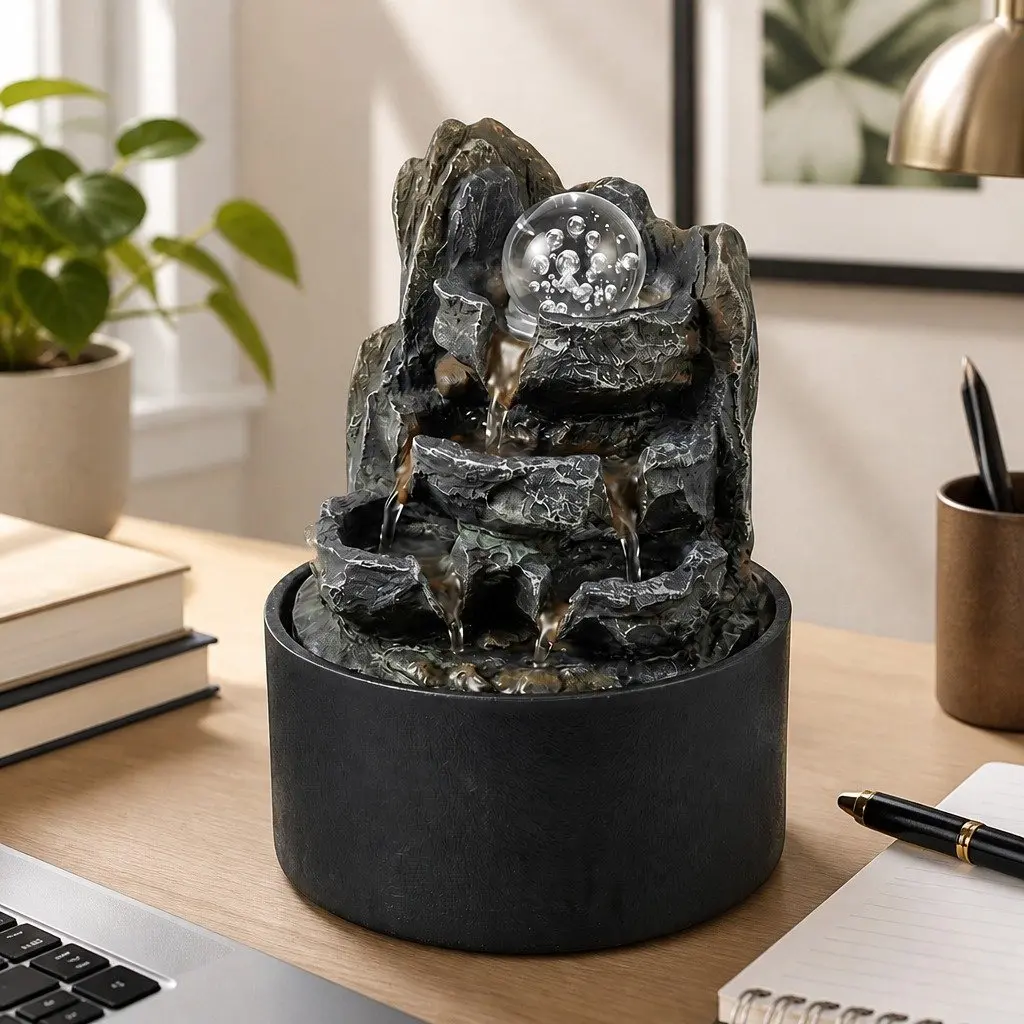 Tabletop Water Fountain Resin Indoor Water Feature 3 Flow Levels 19cm x 19cm x 24cm