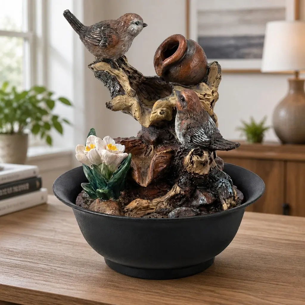 Tabletop Water Fountain Colour Changing LED Bird Indoor Decor 21cm x 21cm x 26.5cm