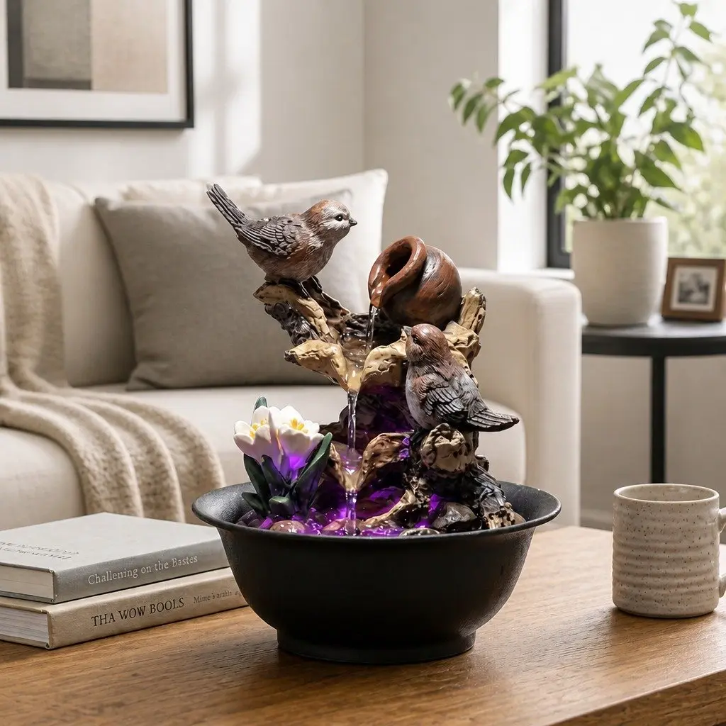 Tabletop Water Fountain Colour Changing LED Bird Indoor Decor 21cm x 21cm x 26.5cm