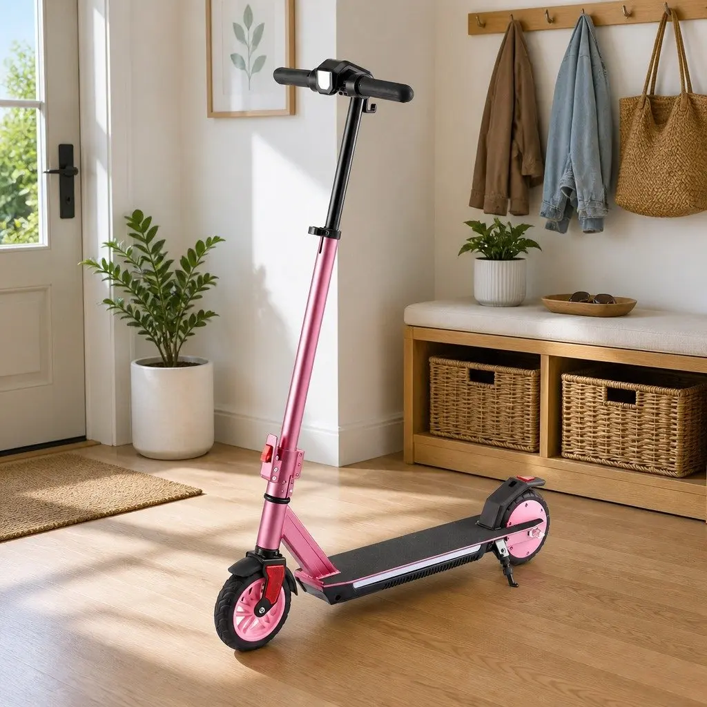 Electric Scooter 180W Pink Adjustable Height Foldable Portable