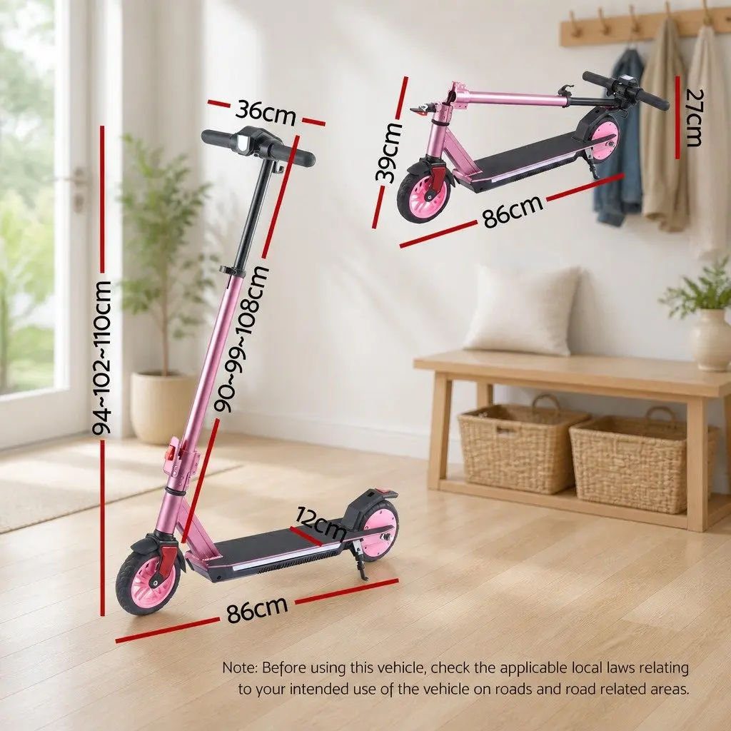 Electric Scooter 180W Pink Adjustable Height Foldable Portable