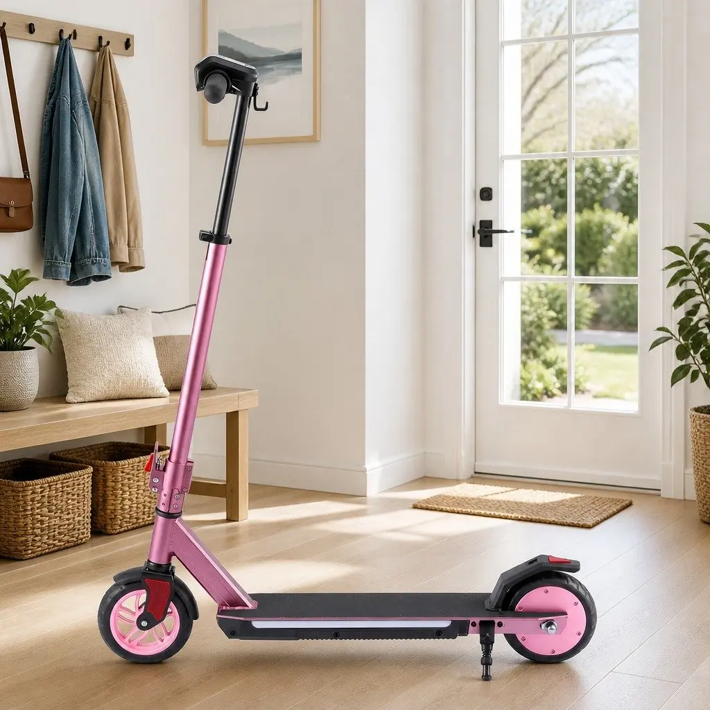 Electric Scooter 180W Pink Adjustable Height Foldable Portable