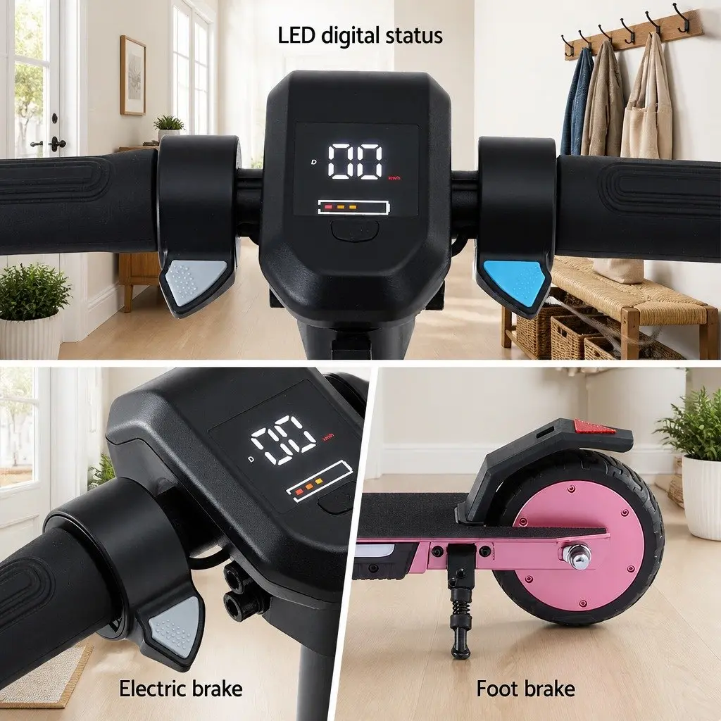 Electric Scooter 180W Pink Adjustable Height Foldable Portable