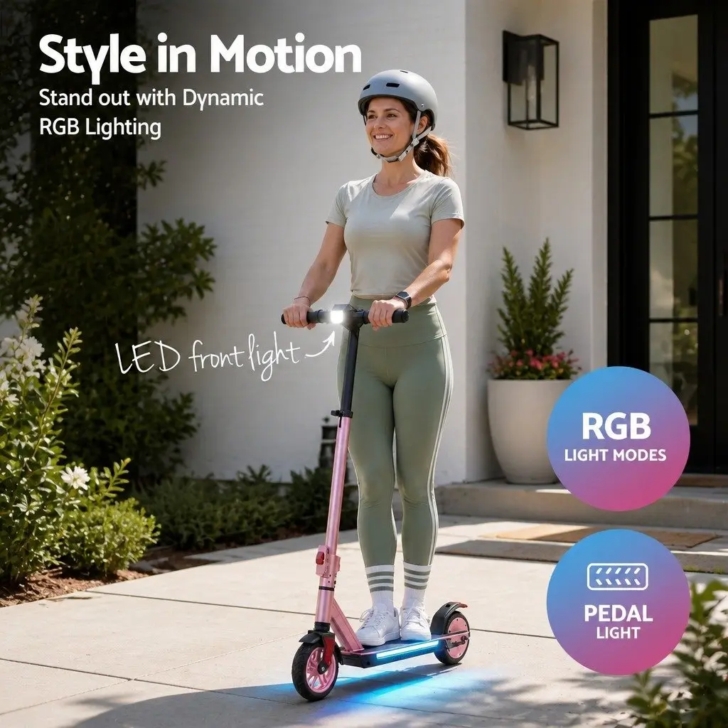 Electric Scooter 180W Pink Adjustable Height Foldable Portable