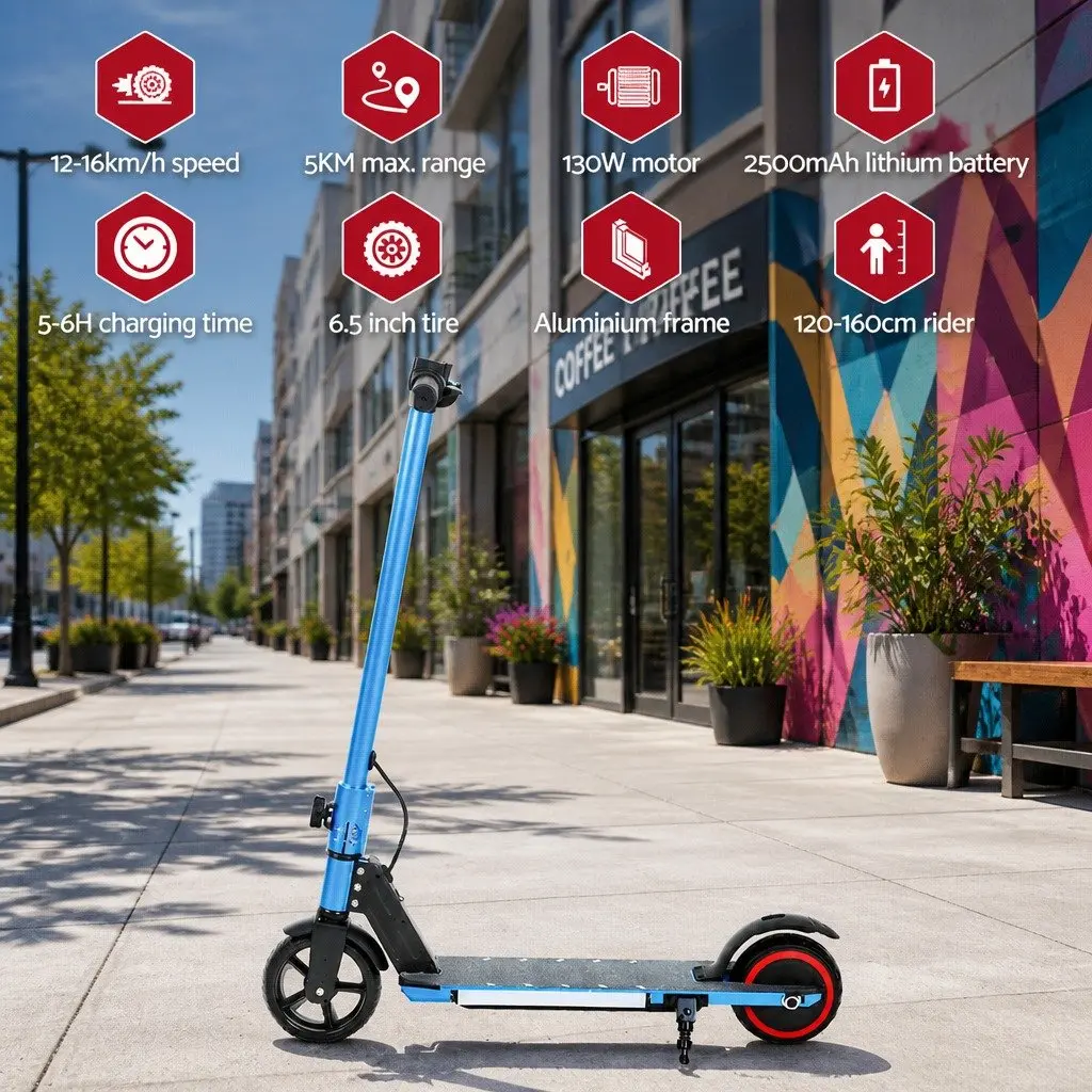 Electric Scooter 130W Foldable Portable Blue 16km/h