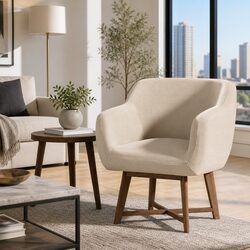 Armchair Tub Chair Beige Aston Accent Lounge Seat Criss-Cross Base Modern