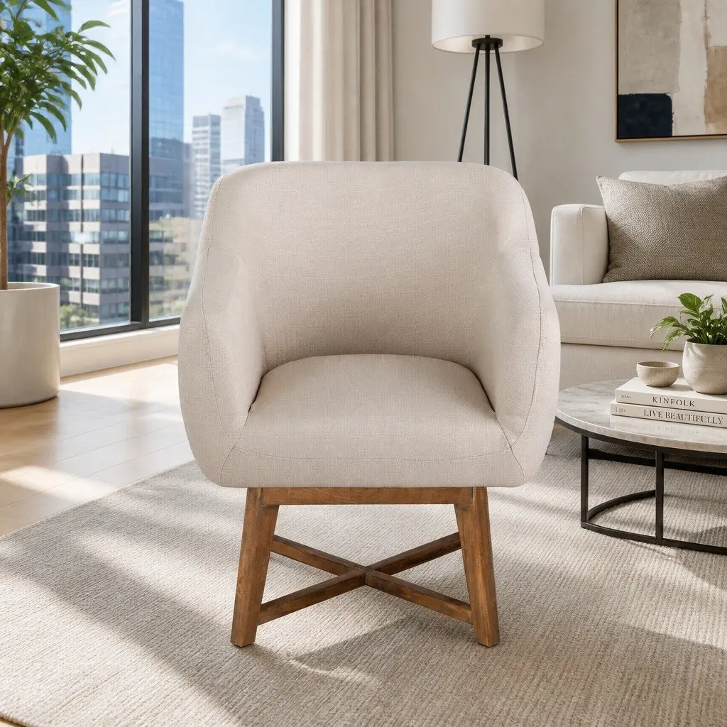 Armchair Criss-Cross Base Beige Modern Accent Lounge Seat