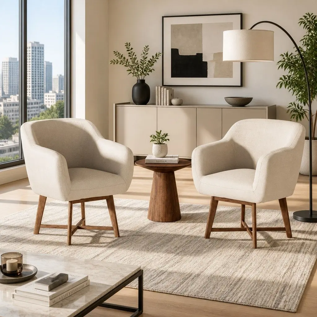 Armchair Criss-Cross Base Beige Modern Accent Lounge Seat