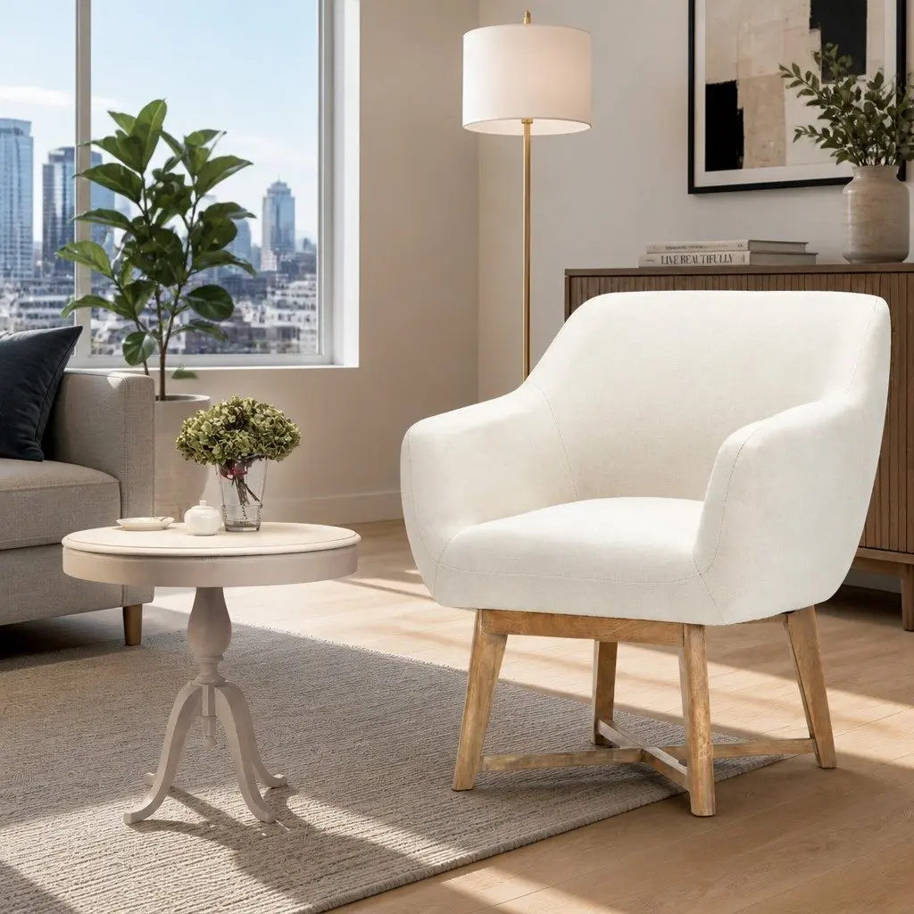 Armchair Criss-Cross Base Beige Modern Accent Lounge Seat