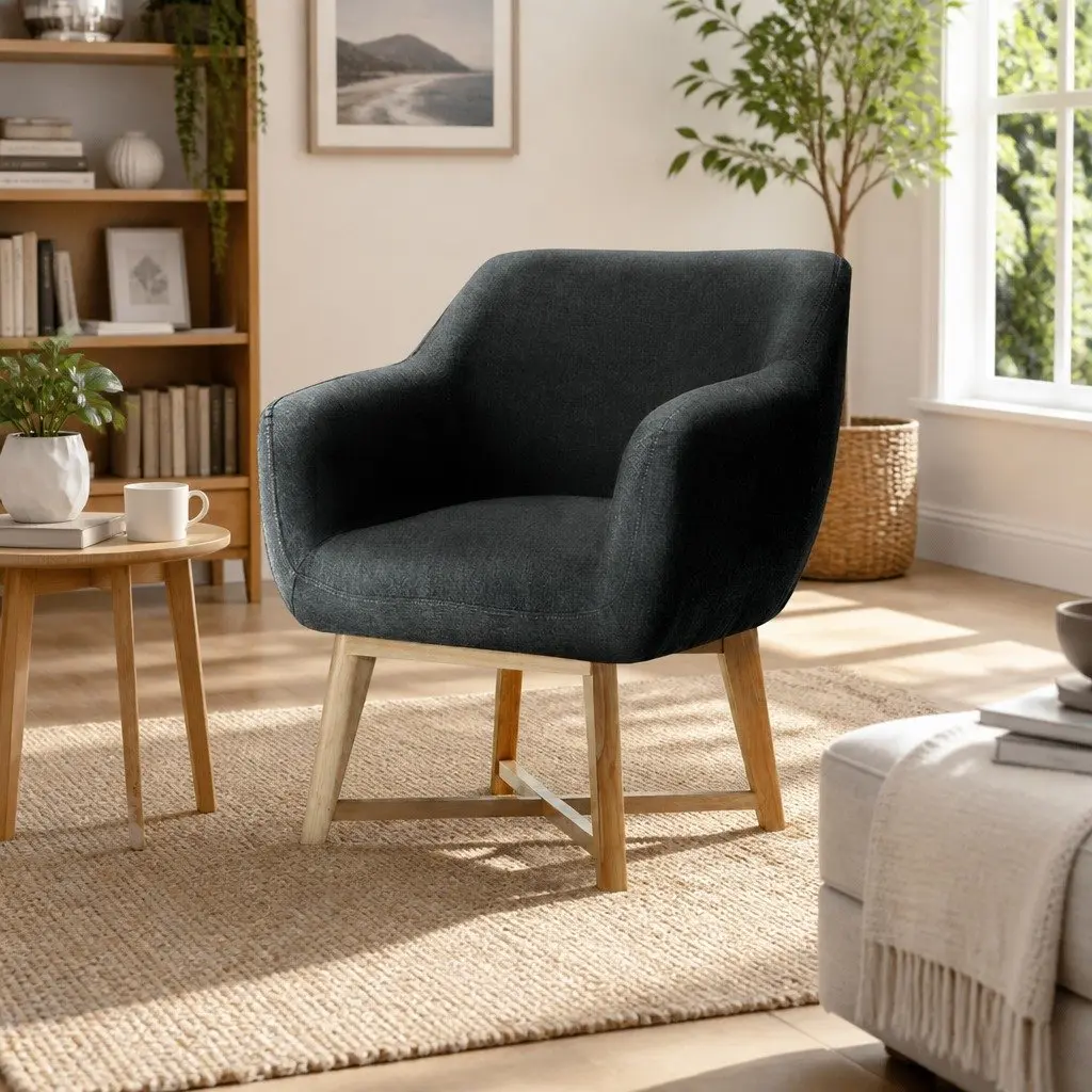 Armchair Charcoal High Resilience Foam Criss-Cross Base 67cm W x 70cm D x 82cm H