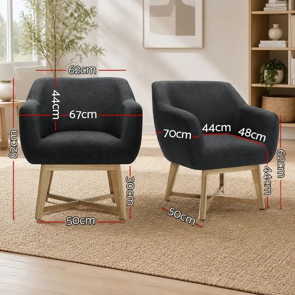 Armchair Charcoal High Resilience Foam Criss-Cross Base 67cm W x 70cm D x 82cm H