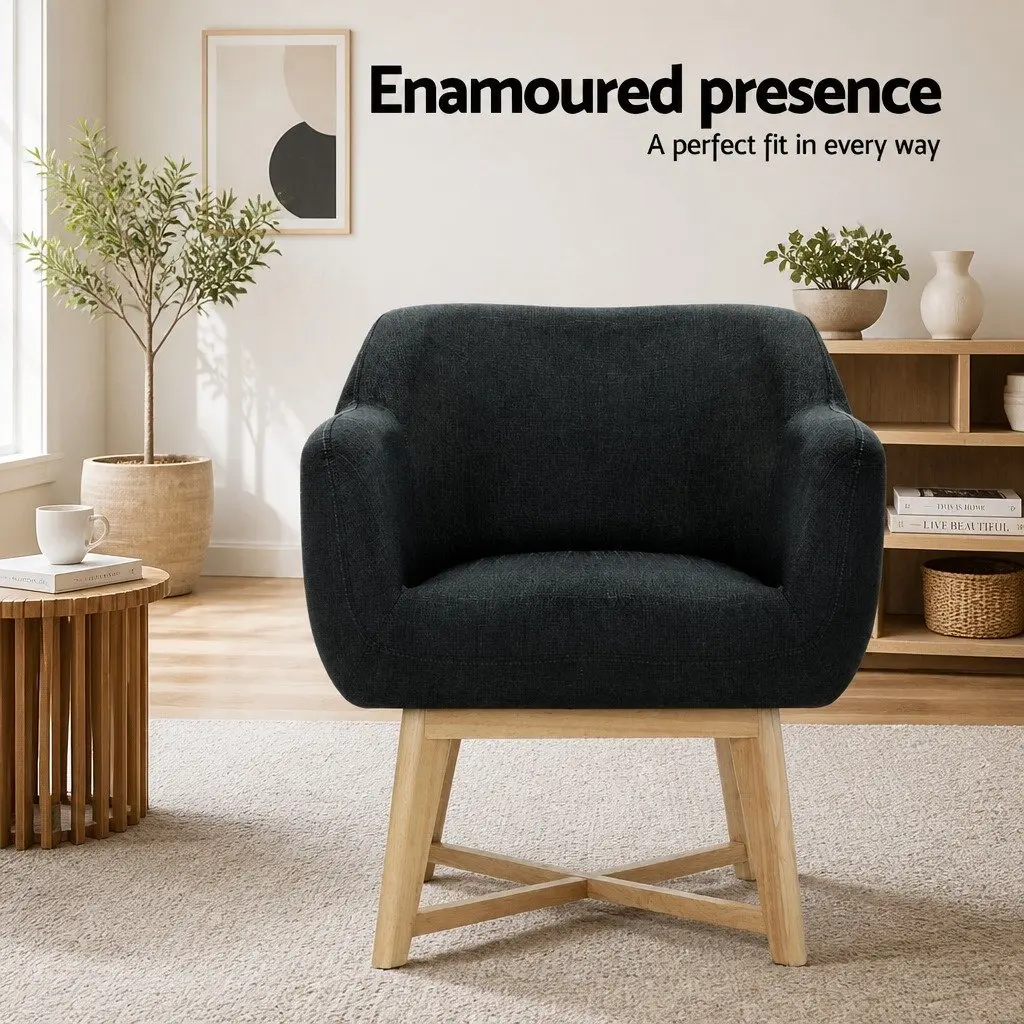 Armchair Charcoal High Resilience Foam Criss-Cross Base 67cm W x 70cm D x 82cm H