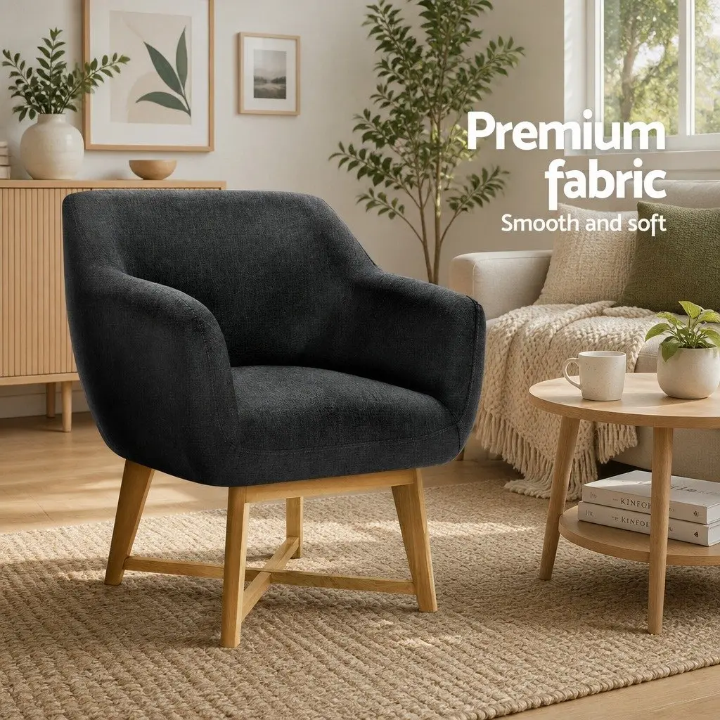 Armchair Charcoal High Resilience Foam Criss-Cross Base 67cm W x 70cm D x 82cm H
