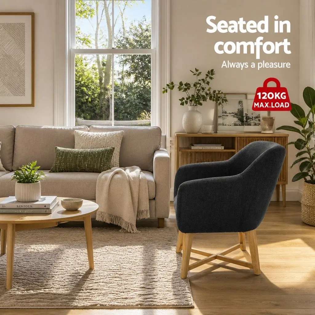 Armchair Charcoal High Resilience Foam Criss-Cross Base 67cm W x 70cm D x 82cm H