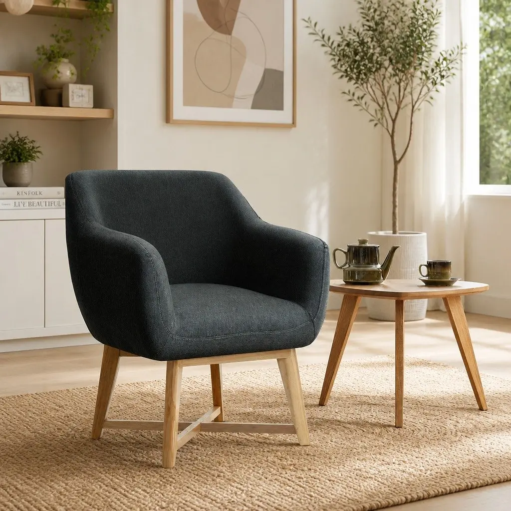 Armchair Charcoal High Resilience Foam Criss-Cross Base 67cm W x 70cm D x 82cm H