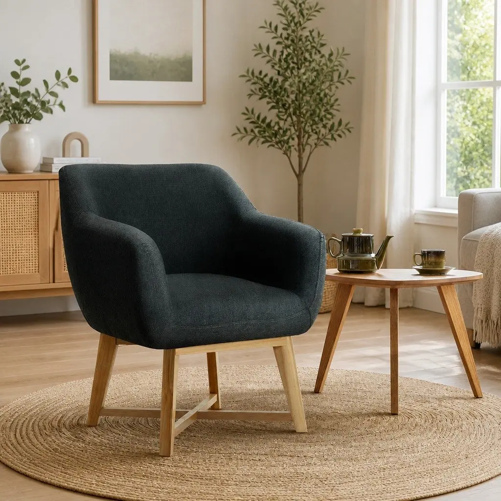 Armchair Charcoal High Resilience Foam Criss-Cross Base 67cm W x 70cm D x 82cm H
