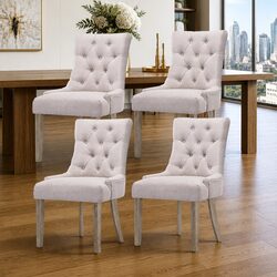 Dining Chairs Set of 4 Linen French Provincial Beige Tufted Button Design