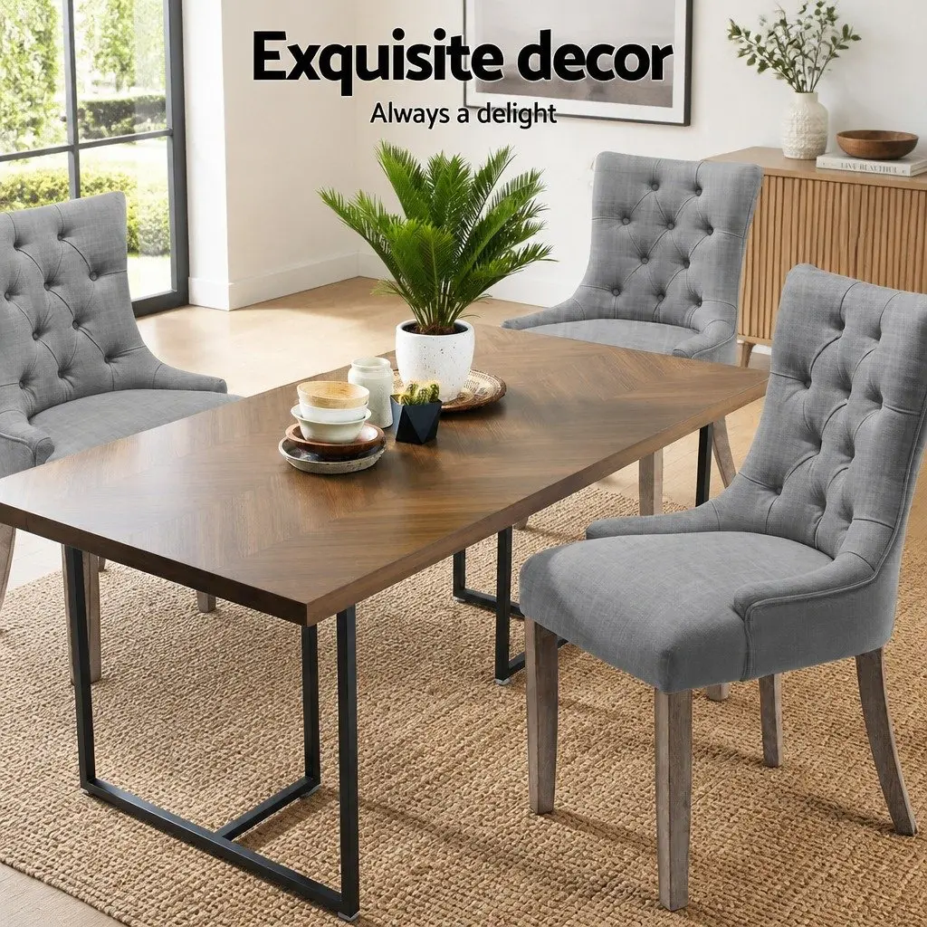 Dining Chairs Set of 4 Grey Linen French Provincial Tufted Button Design
