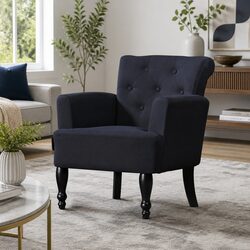 Wingback Armchair Black Lounge Chair Tufted Button Design Home Furniture