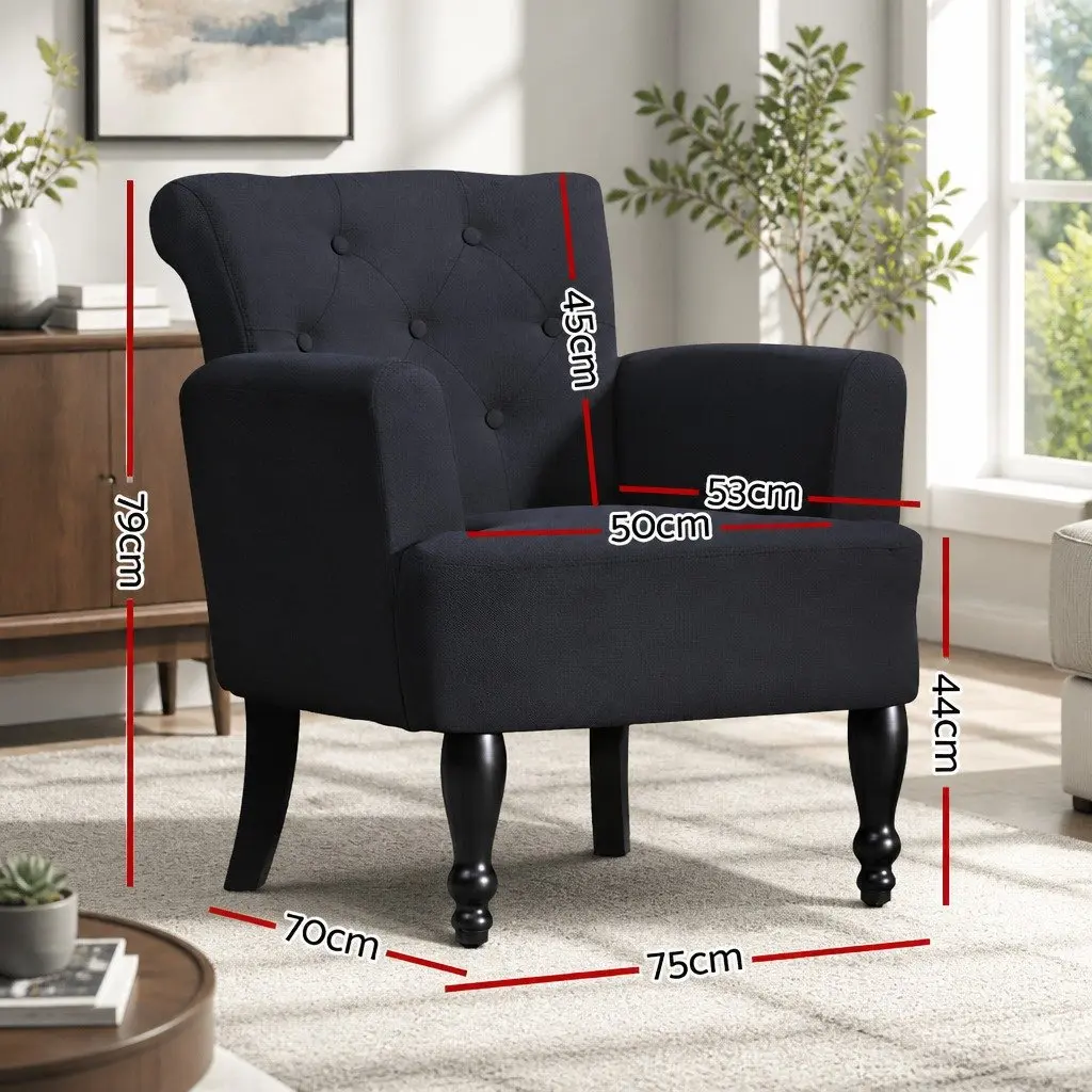 Wingback Armchair Black with Tufted Buttons
