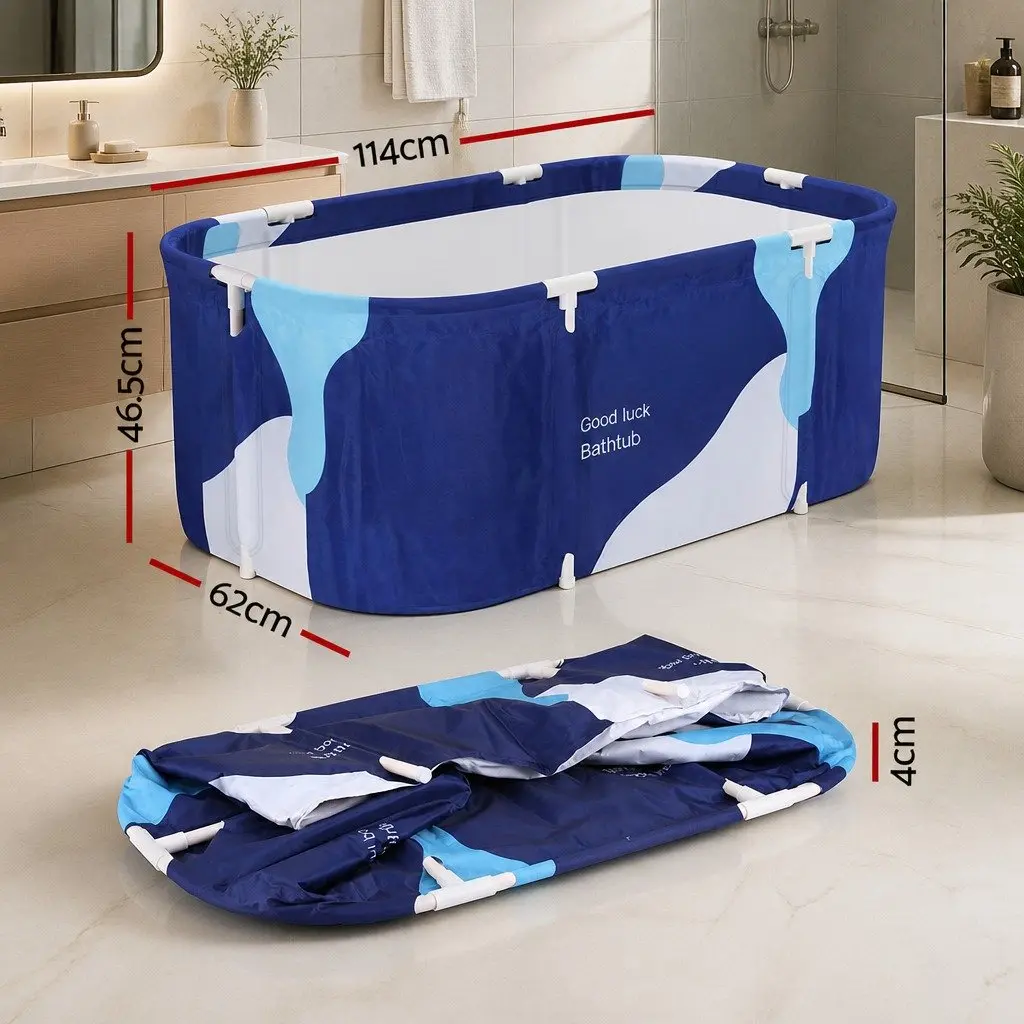 Inflatable Portable Bathtub Extra Large PVC 114x62cm Navy Blue Foldable Spa with Pillow Air Pump and Water Cushion
