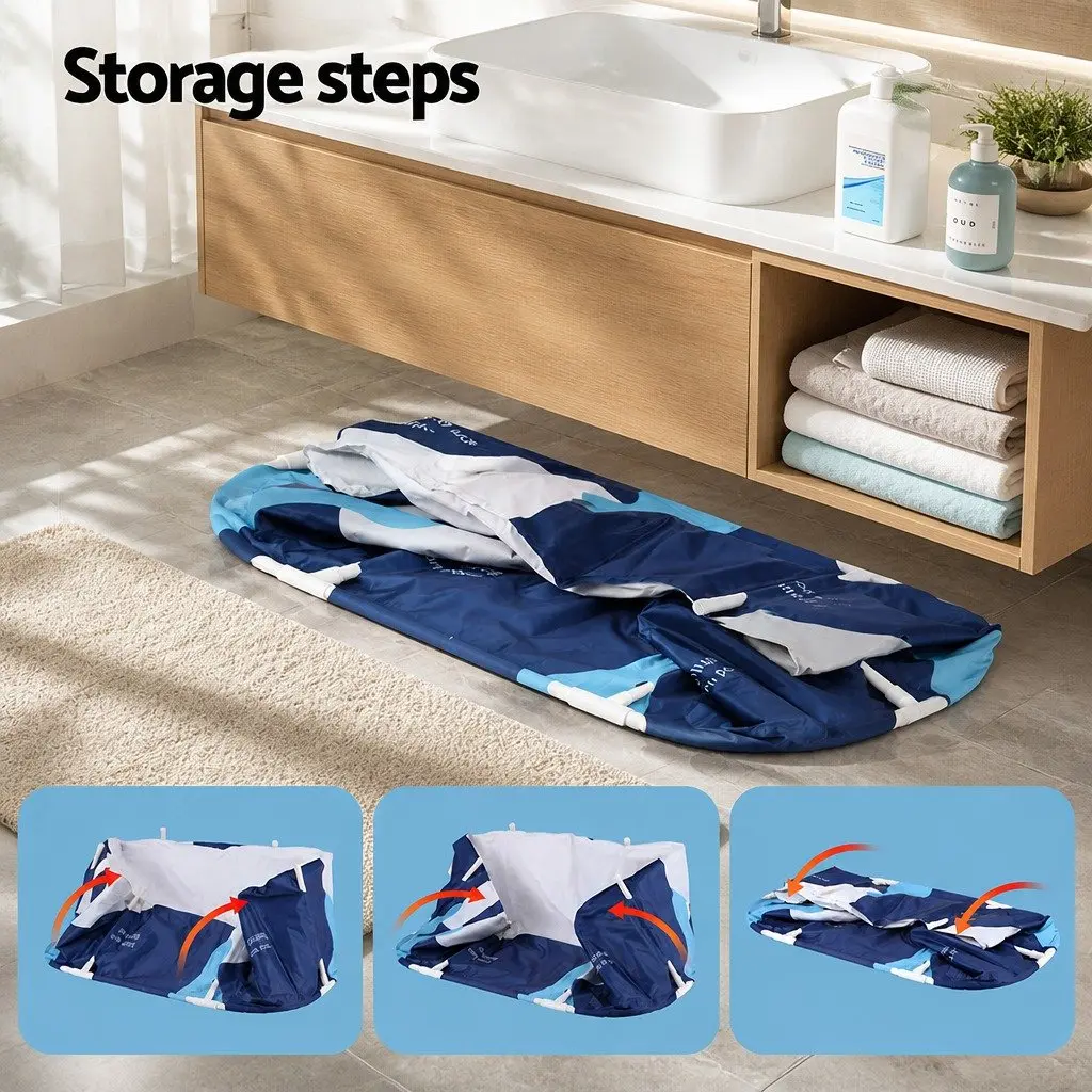 Inflatable Portable Bathtub Extra Large PVC 114x62cm Navy Blue Foldable Spa with Pillow Air Pump and Water Cushion