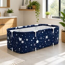 Foldable Bathtub Navy Blue PVC Inflatable Spa Bucket Indoor Outdoor 134x65cm