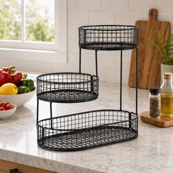 Your Go-To 3-Tier Black Metal Fruit Basket Bowl