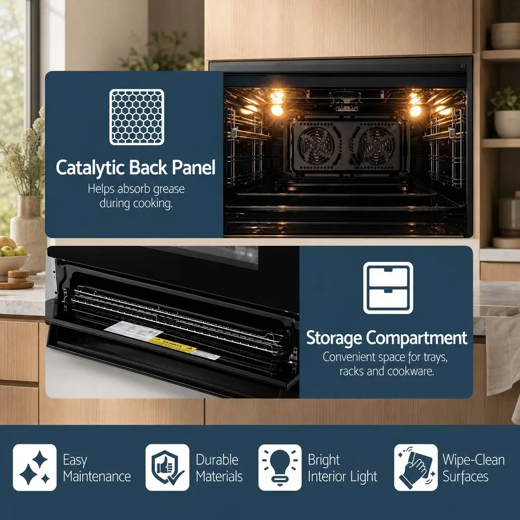 90cm Dual Fuel Freestanding Cooker 5 Burner Gas Cooktop Electric Oven Black