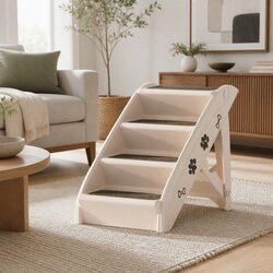 Dog Ramp Steps Stairs Portable Foldable Pet Bed Sofa Car Access Beige