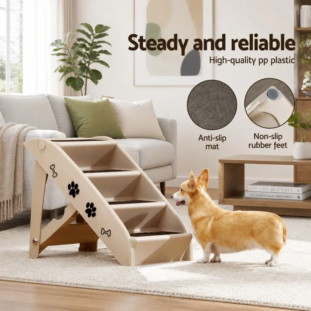 Dog Steps Ramp Portable Foldable Access Beige 62cm x 40cm x 49cm