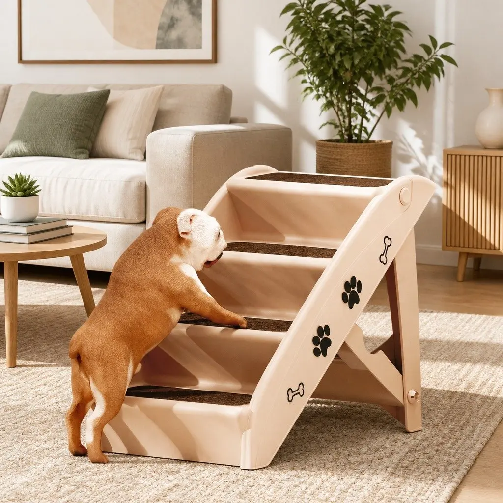 Dog Steps Ramp Portable Foldable Access Beige 62cm x 40cm x 49cm