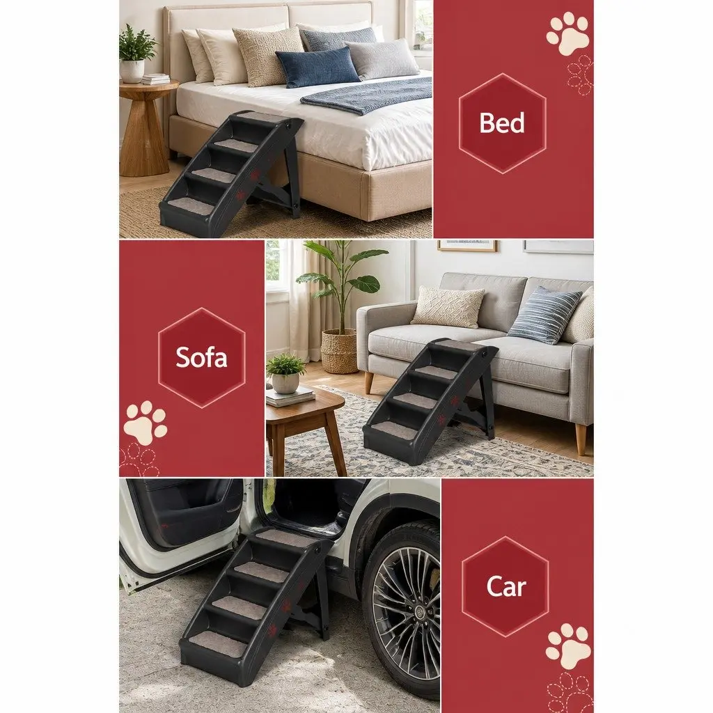 Dog Ramp Steps For Bed Sofa Car Pet Stairs Ladder Portable Foldable Black