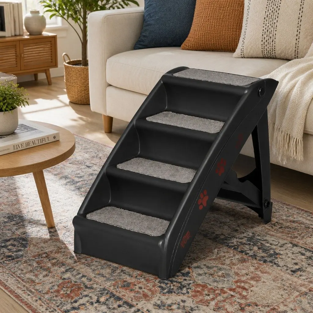 Dog Ramp Steps For Bed Sofa Car Pet Stairs Ladder Portable Foldable Black