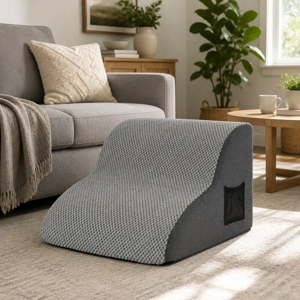 Dog Ramp 2 Steps For Small Dogs Bed Sofa Car Pet Stairs Non-Slip Foam Grey