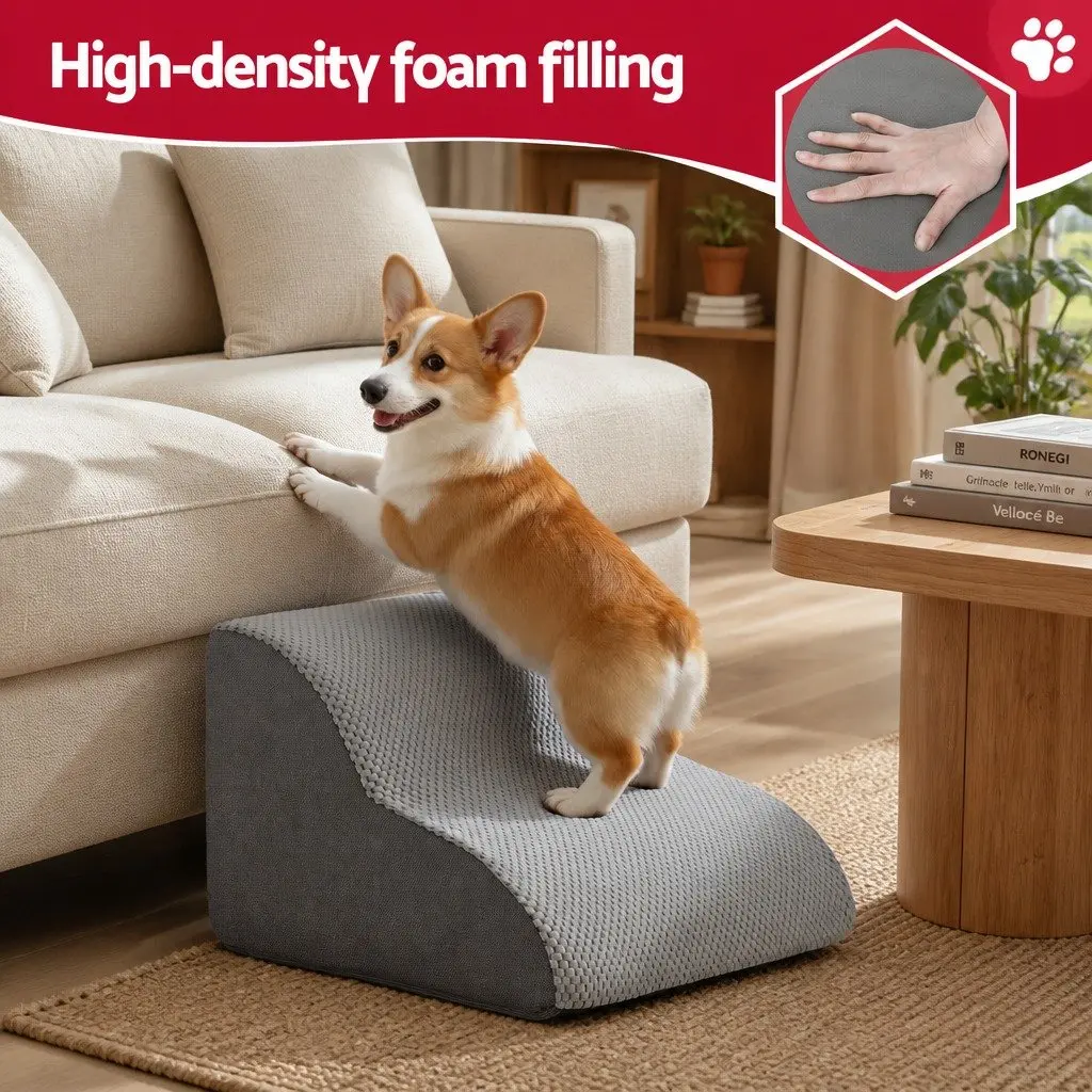 Dog Ramp Non-Slip Foam 2 Steps Grey