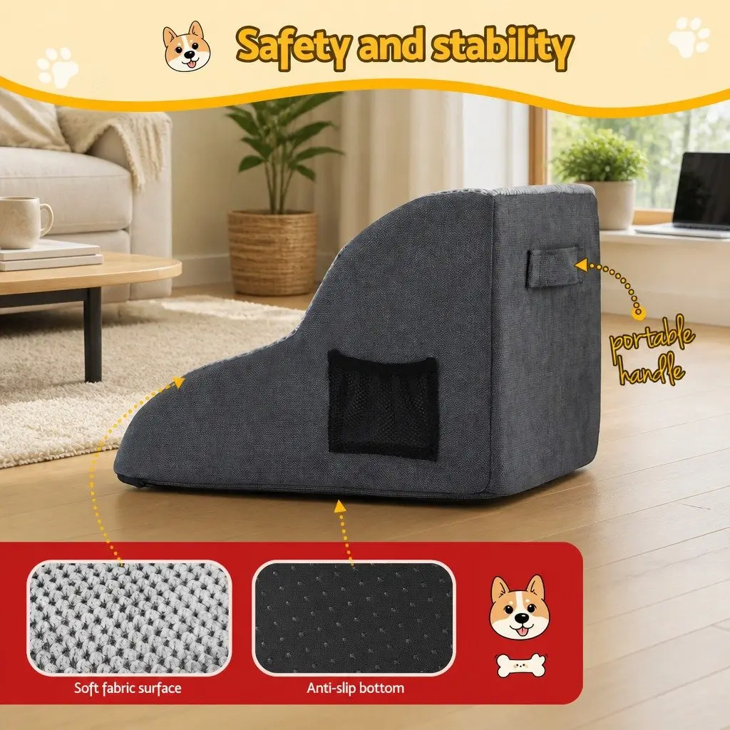 Dog Ramp Non-Slip Foam 2 Steps Grey